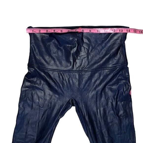 Spanx Faux Leather Leggings Navy Blue Elastic Waist Pull-On Compression Sz XL - Picture 6 of 7